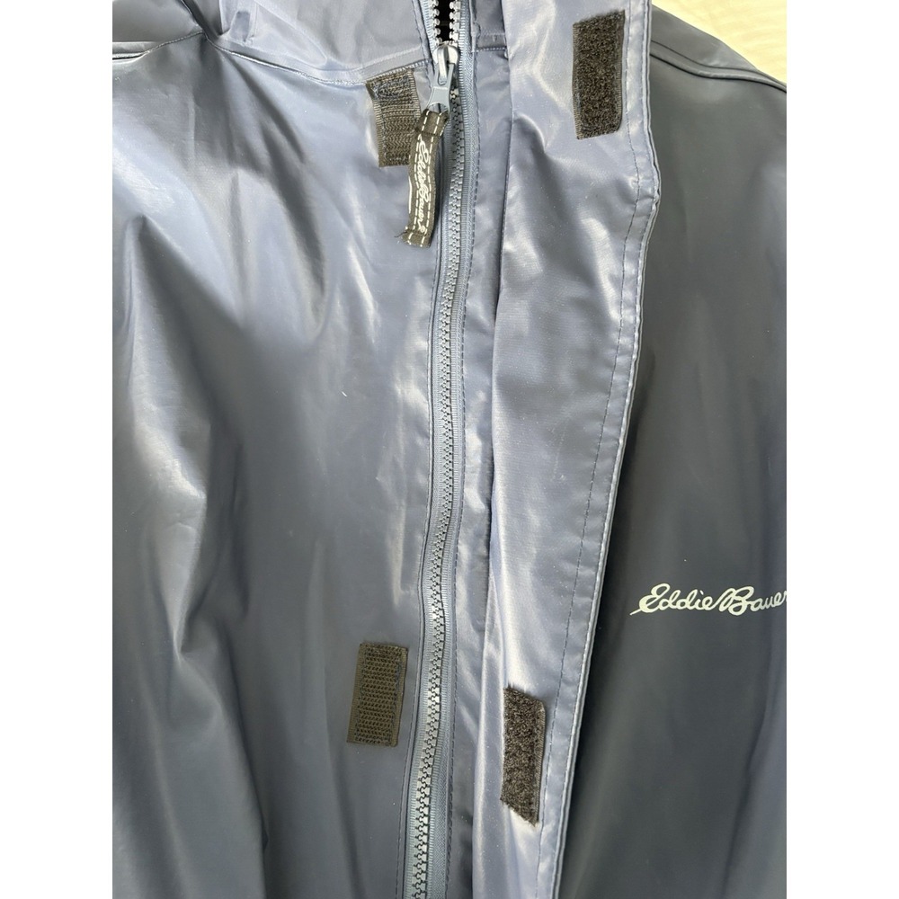 Vtg Eddie Bauer Vented Blue Mens Full Zip Hooded Waterproof Rain Jacket Medium - Picture 2 of 7